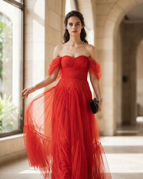The Amara Off-Shoulder Tulle Dress