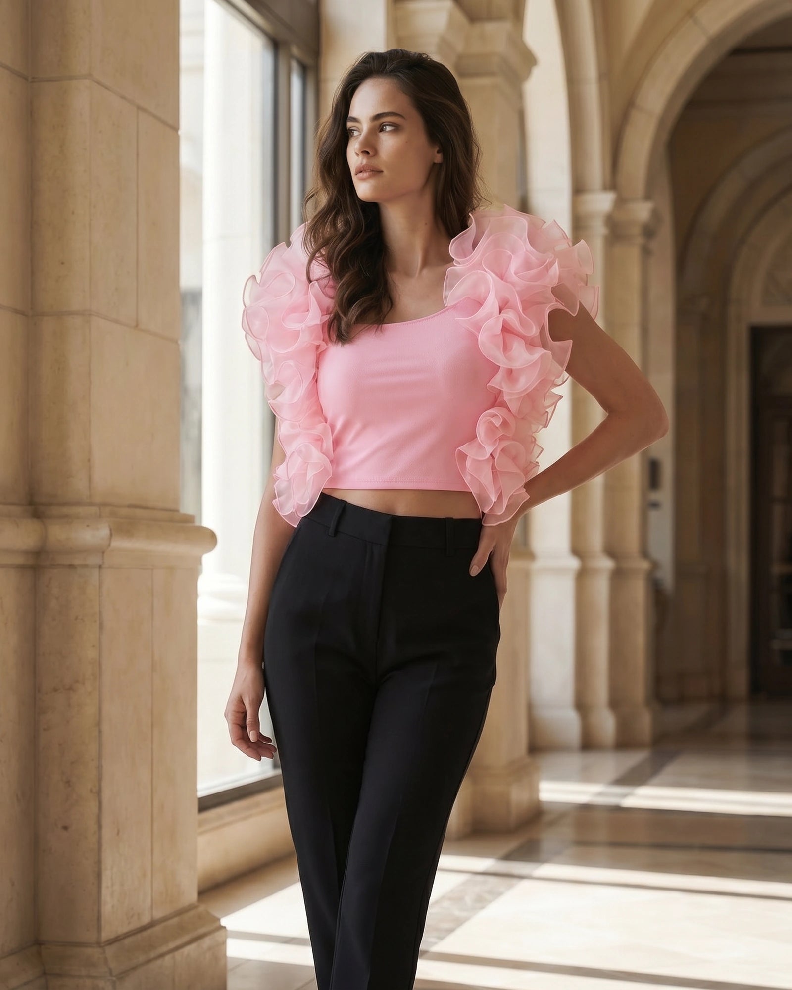 The Elara Ruffled Crop Top