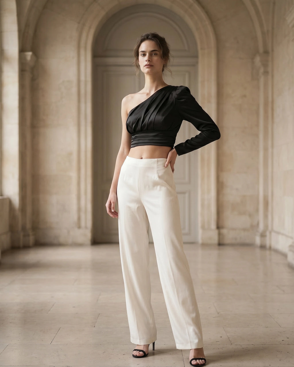 The Anya Asymmetric Satin Crop