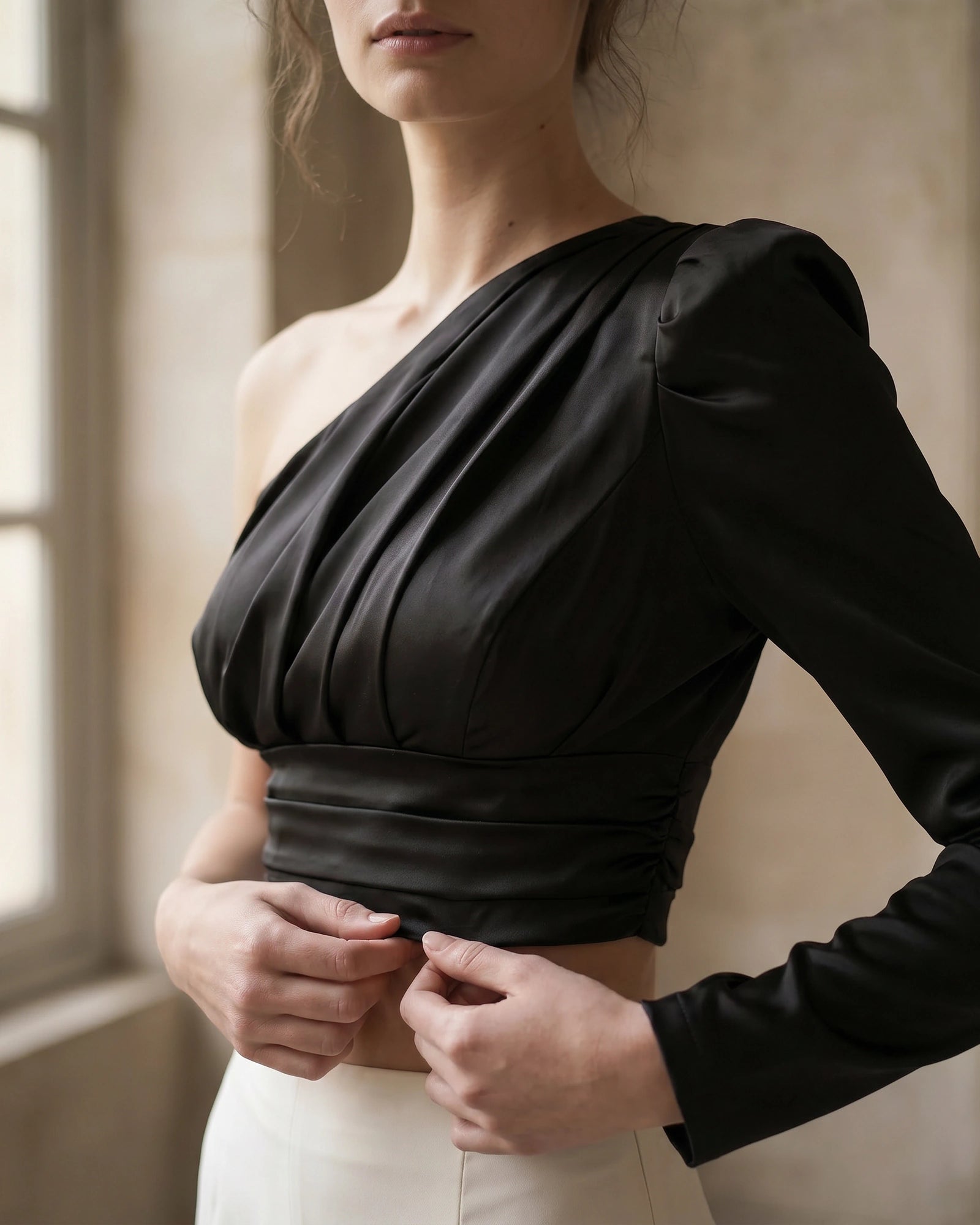 The Anya Asymmetric Satin Crop