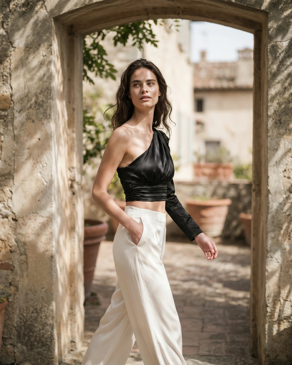 The Anya Asymmetric Satin Crop