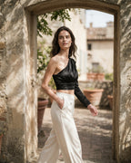 The Anya Asymmetric Satin Crop