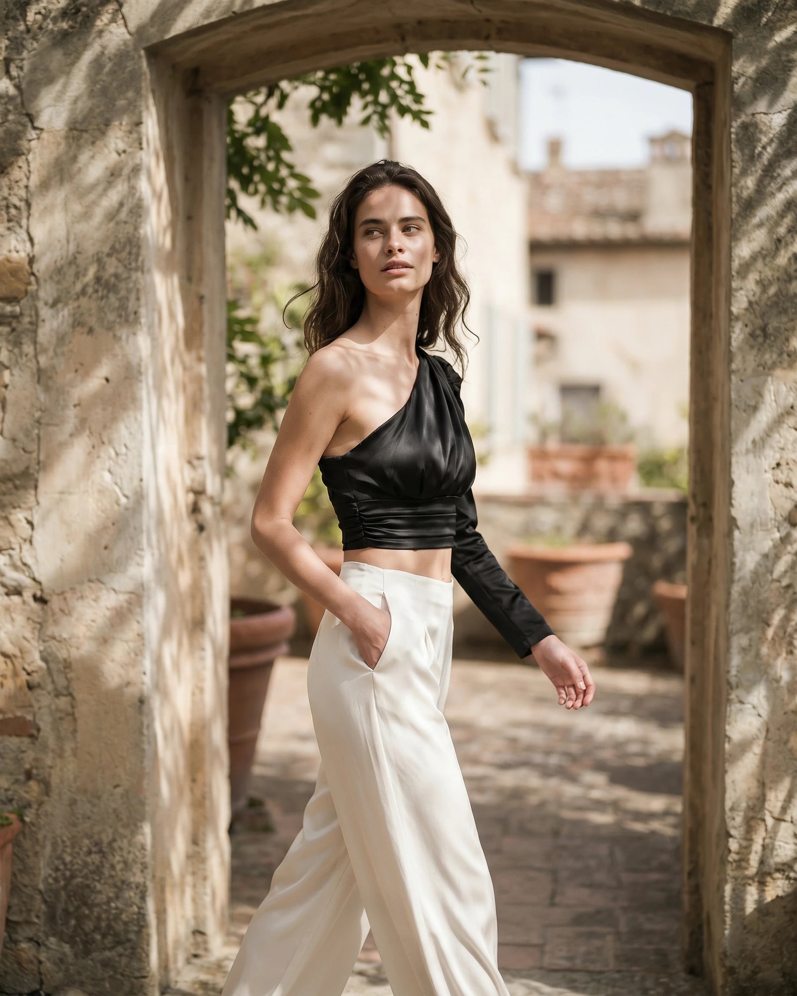 The Anya Asymmetric Satin Crop
