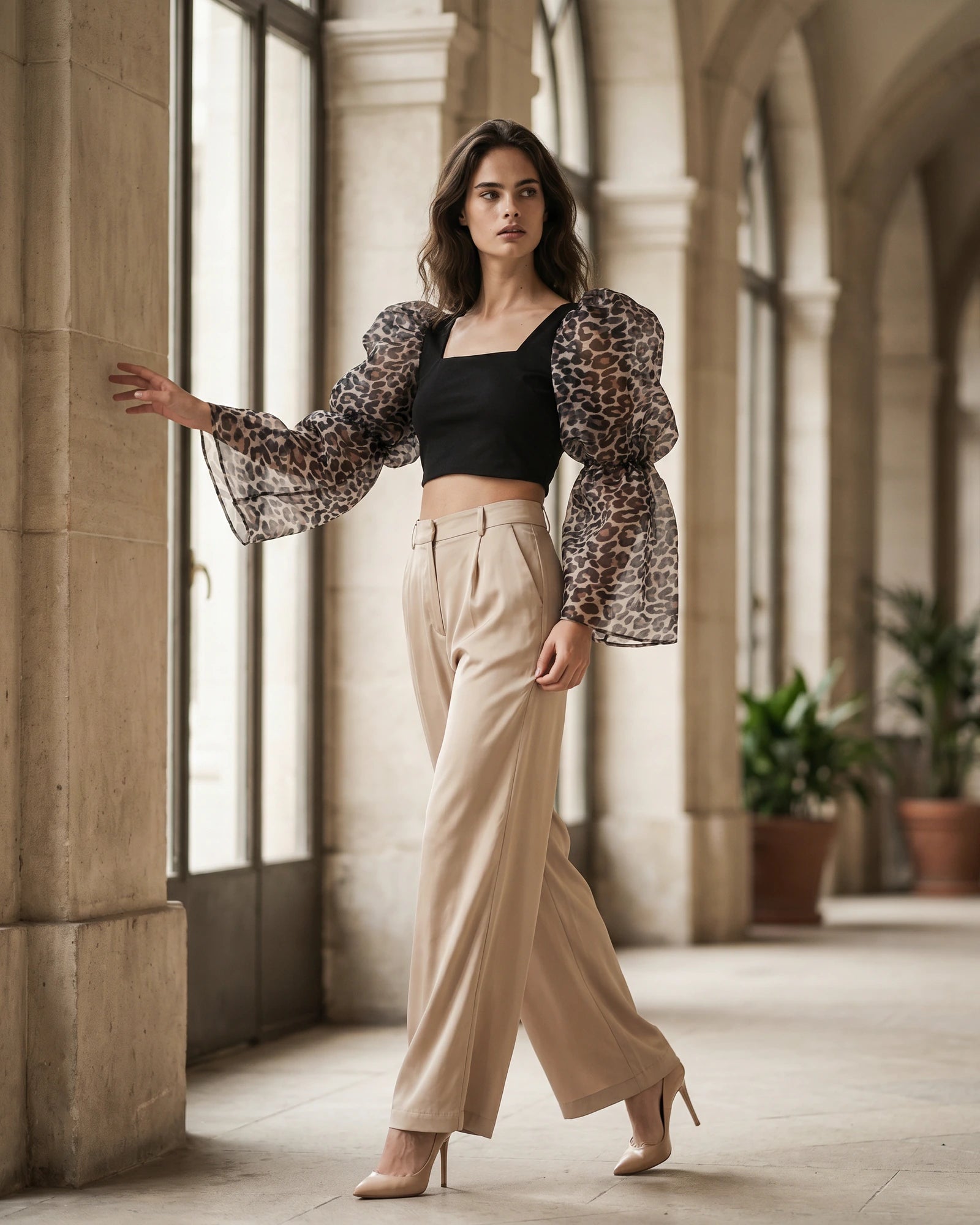 The Ava Leopard Sleeve Crop