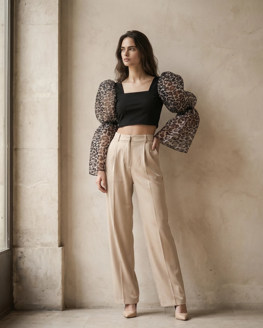 The Ava Leopard Sleeve Crop