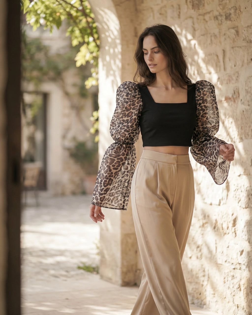 The Ava Leopard Sleeve Crop