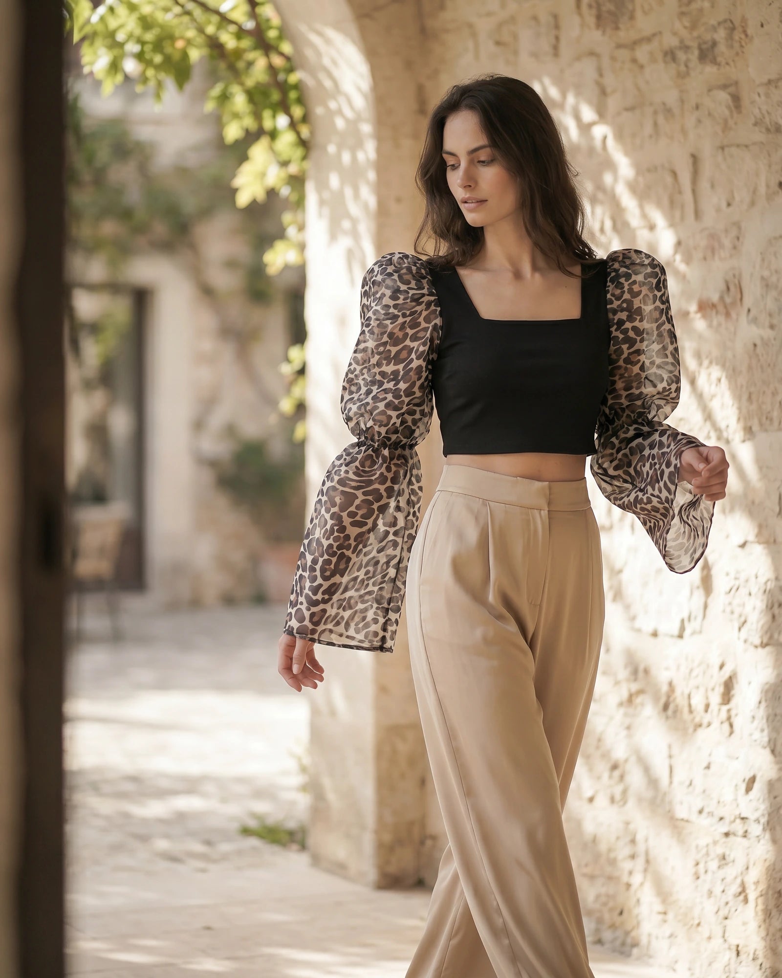 The Ava Leopard Sleeve Crop