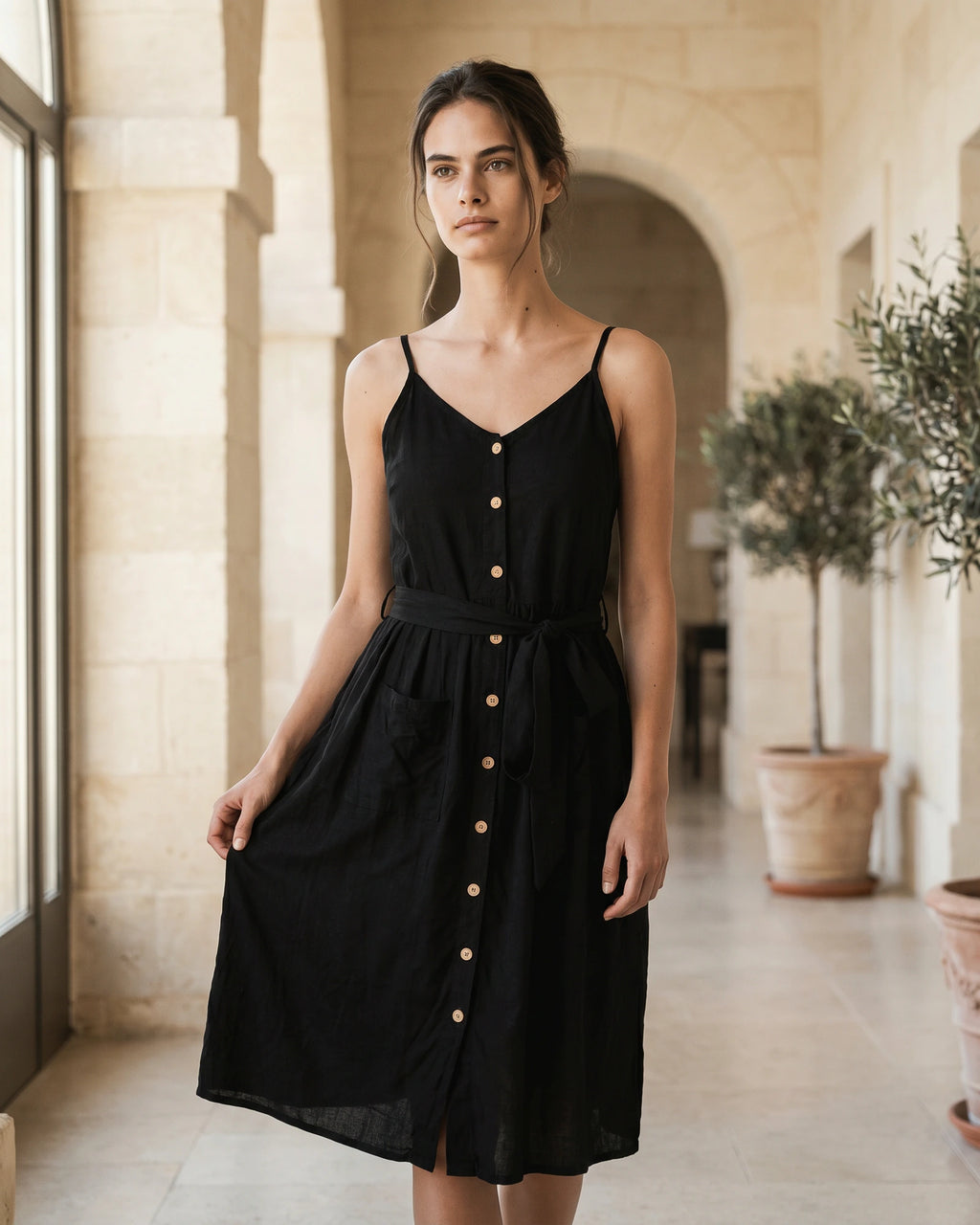The Camille Noir Button Midi