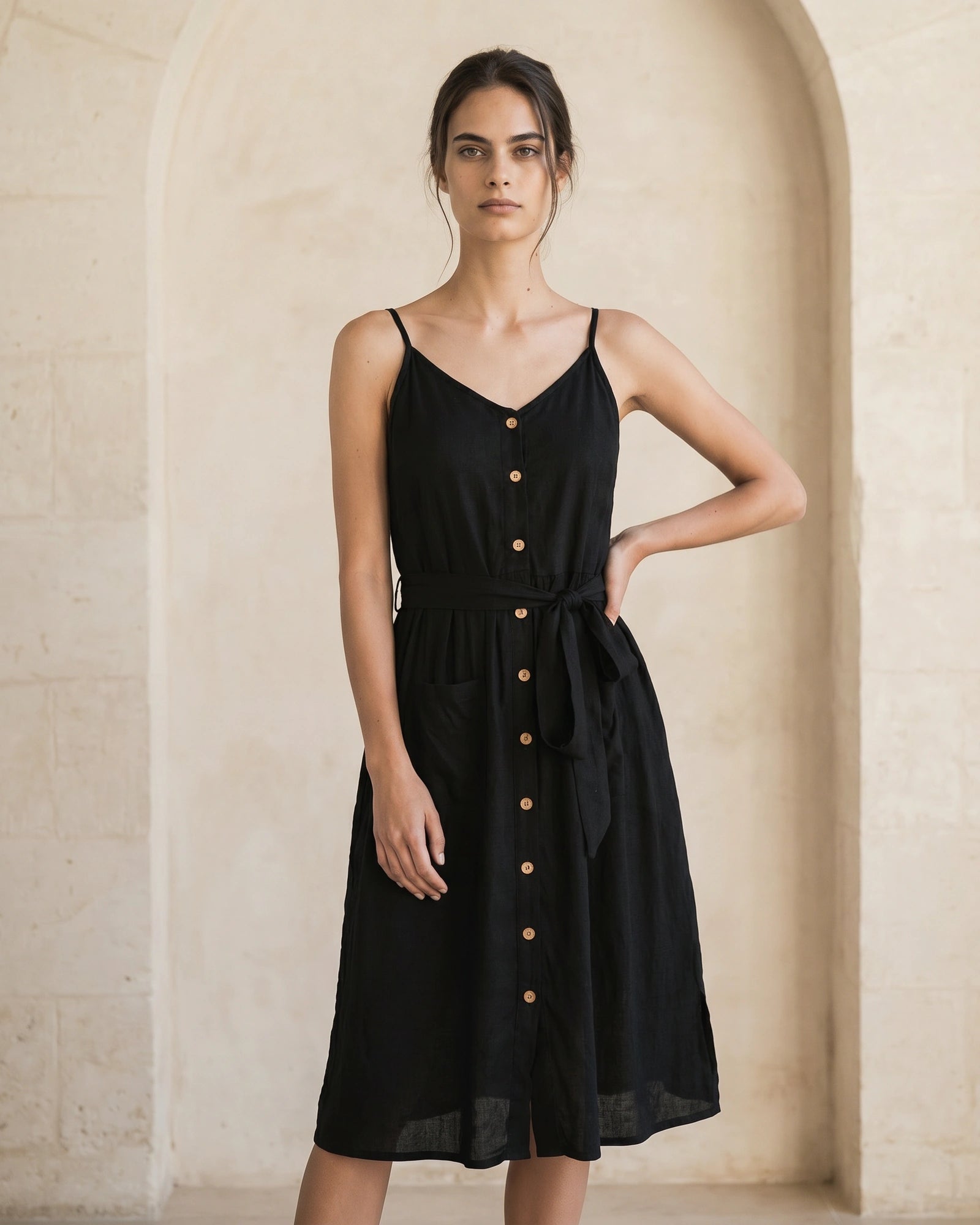 The Camille Noir Button Midi
