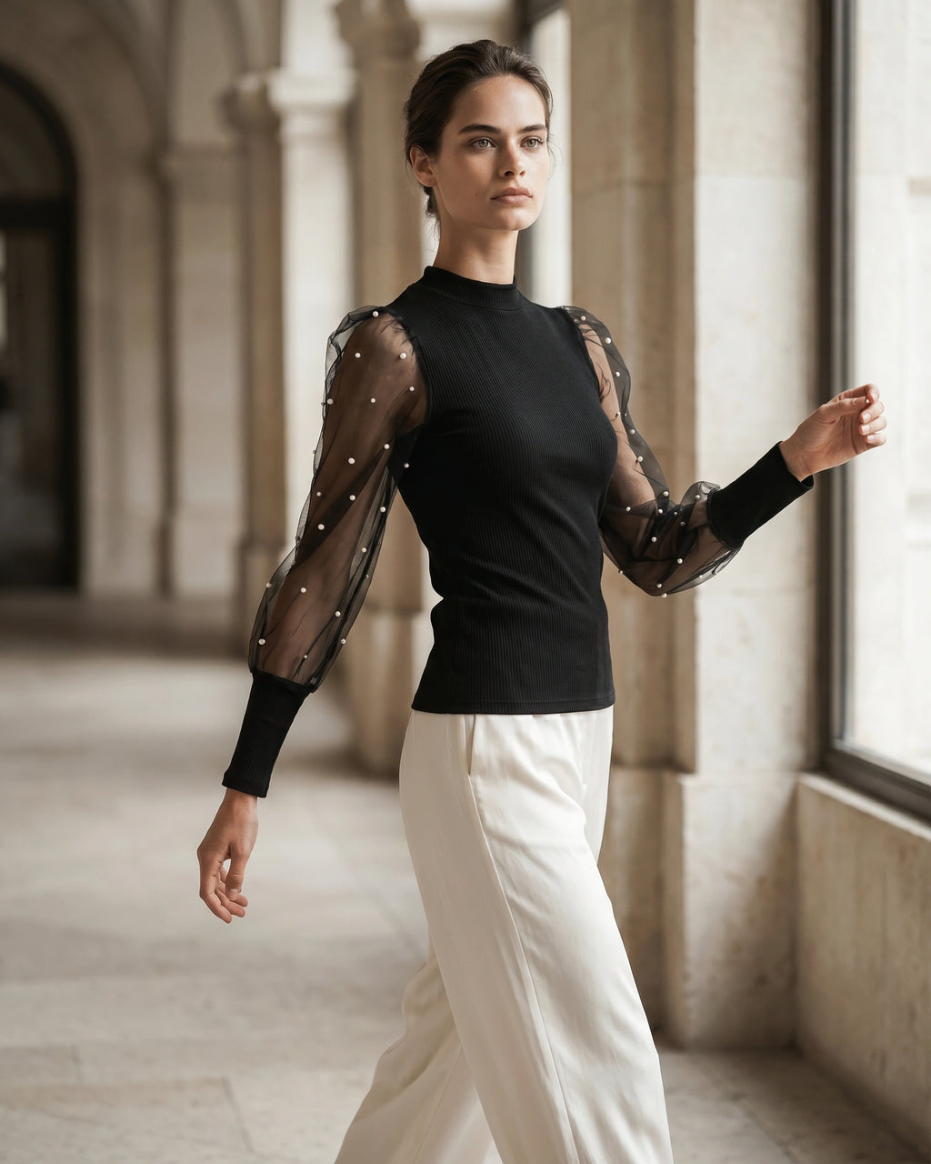 The Camille Pearl Sleeve Crop Top