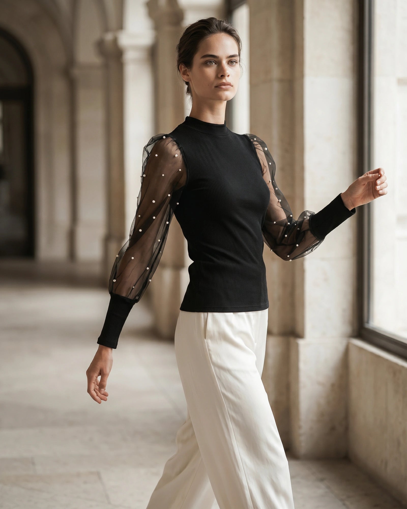The Camille Pearl Sleeve Crop Top