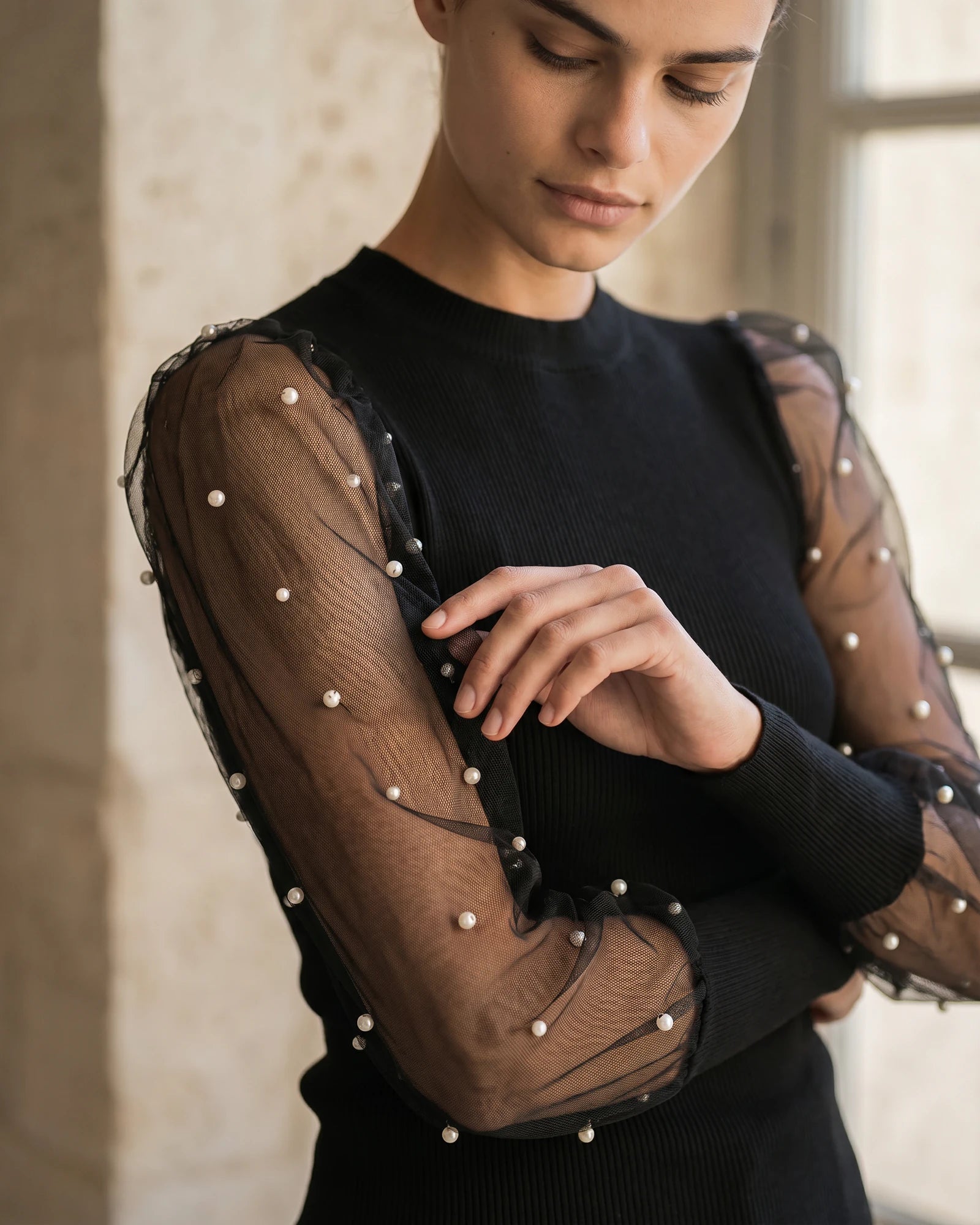 The Camille Pearl Sleeve Crop Top