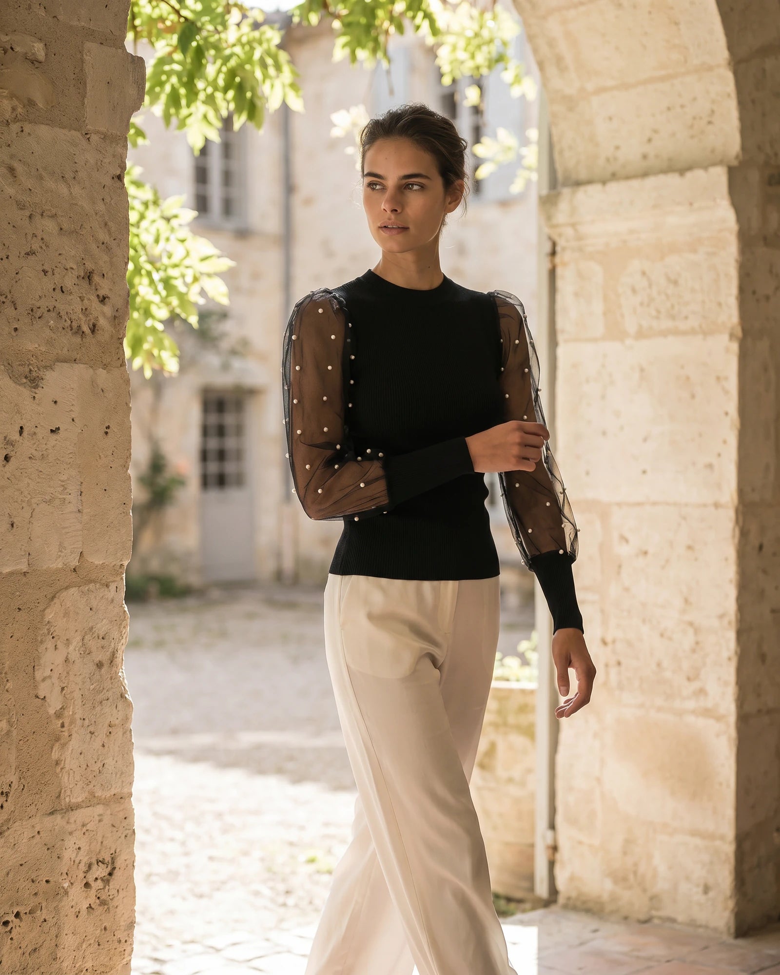 The Camille Pearl Sleeve Crop Top
