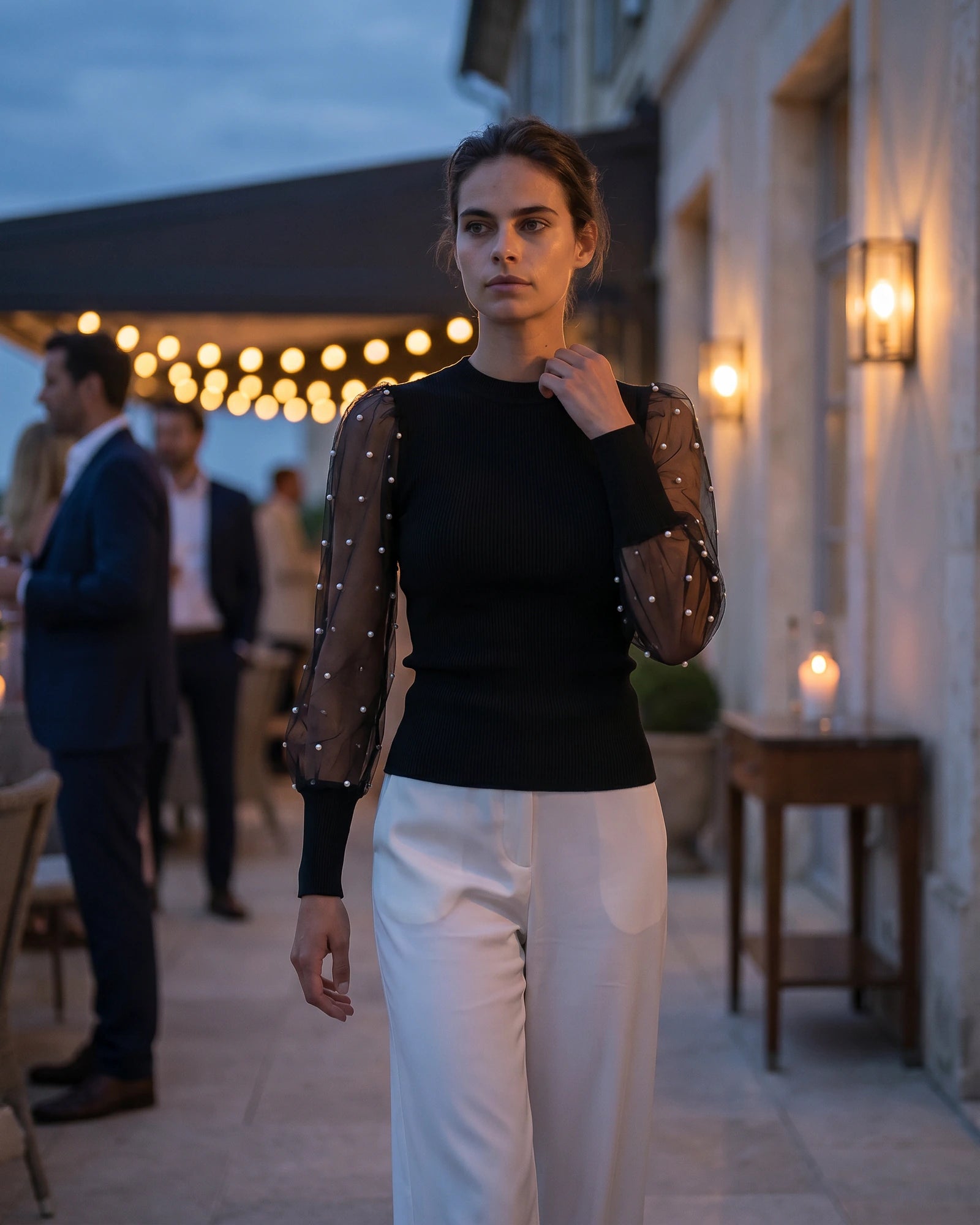 The Camille Pearl Sleeve Crop Top