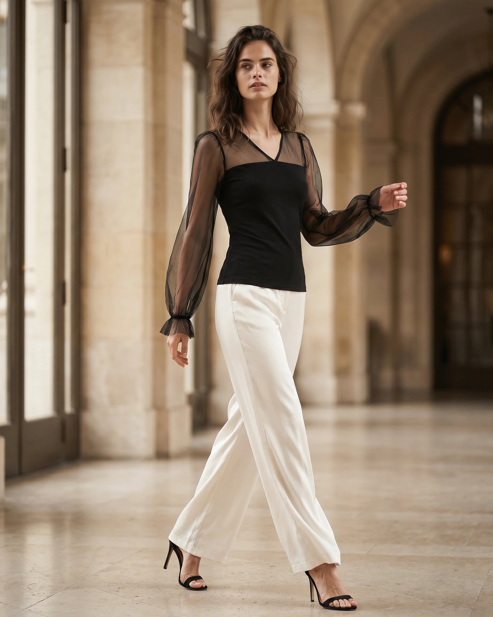 The Camille Ruffle Mesh Top
