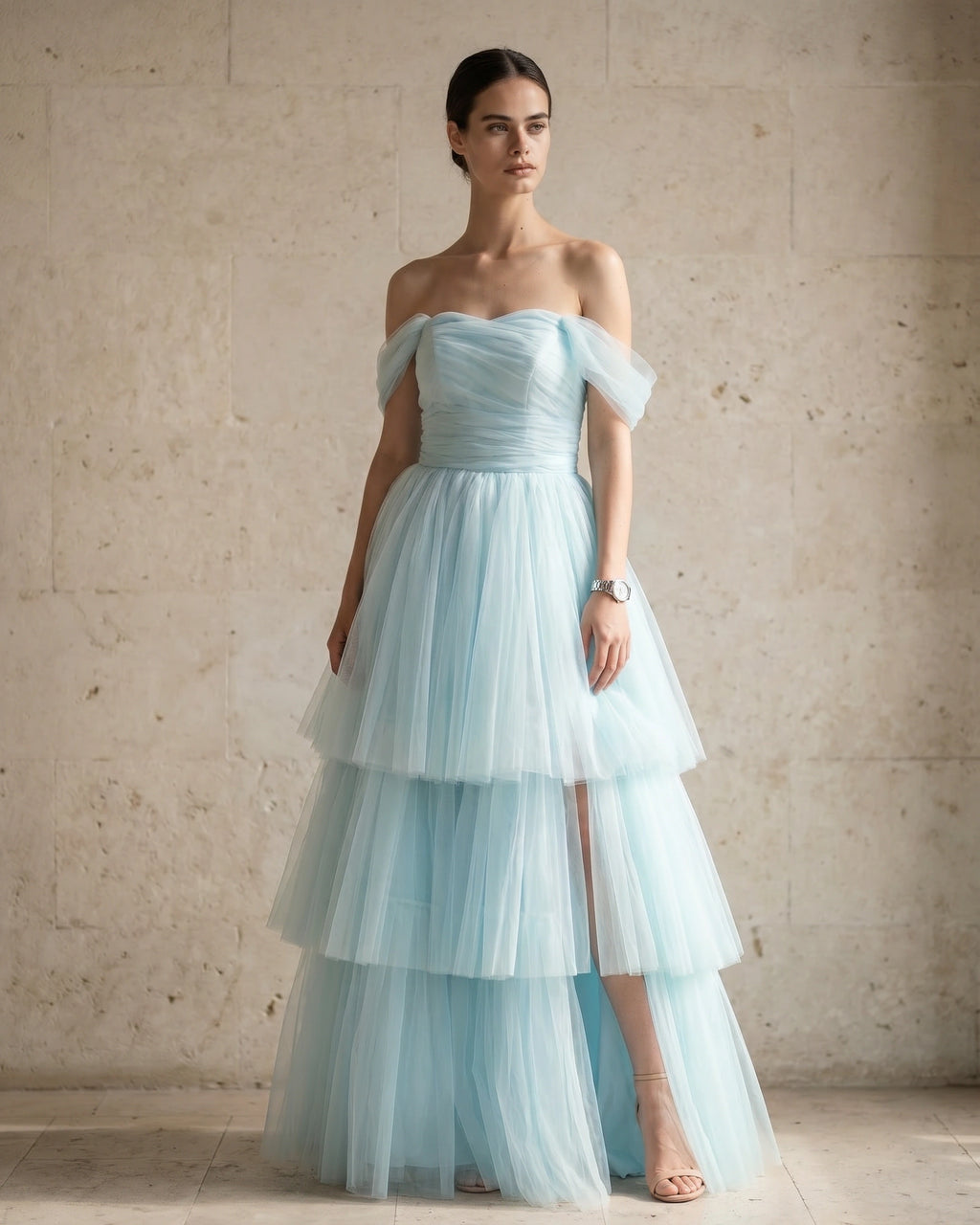 The Camille Sapphire Cascade Gown
