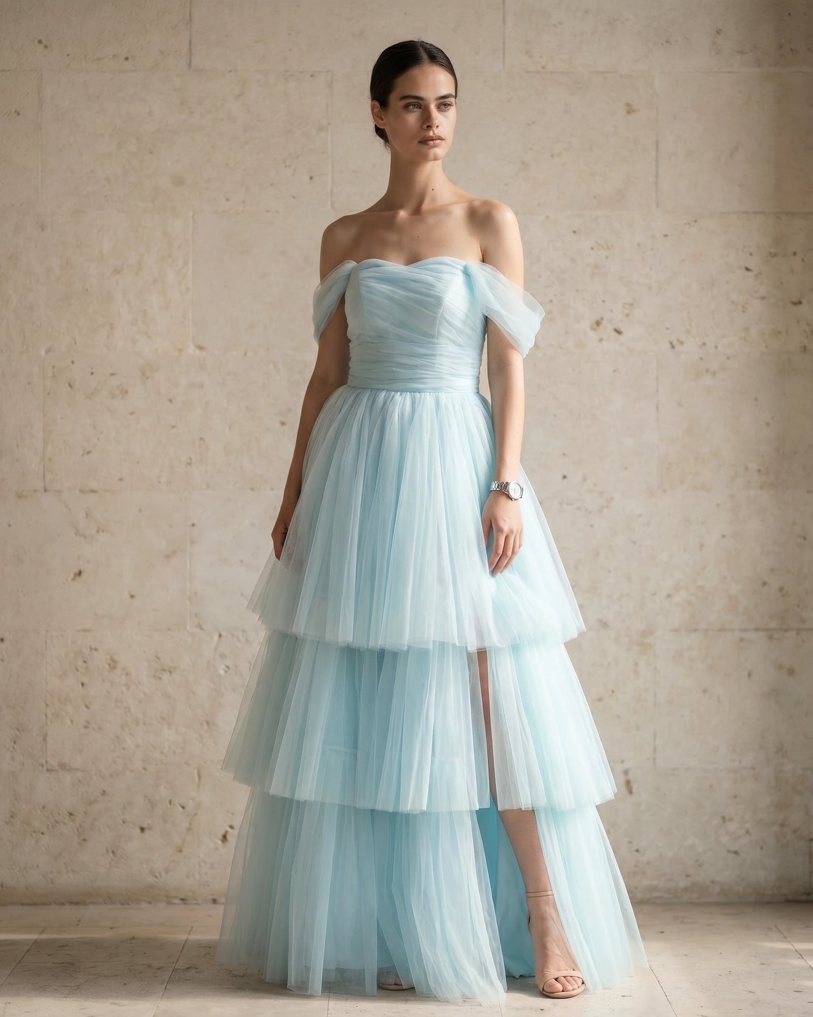 The Camille Sapphire Cascade Gown