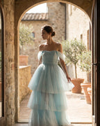 The Camille Sapphire Cascade Gown