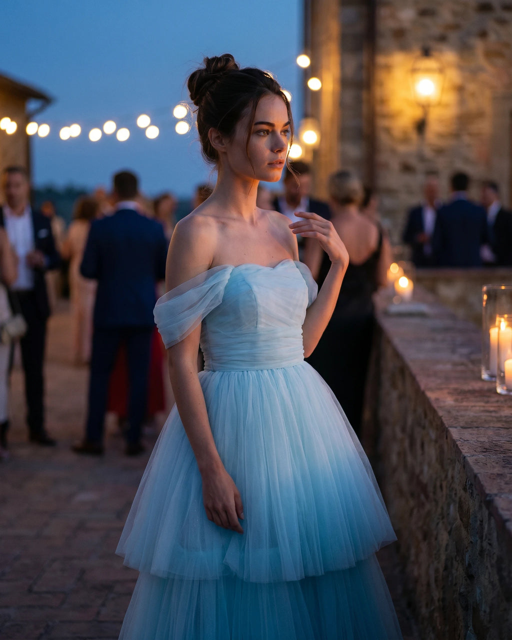 The Camille Sapphire Cascade Gown